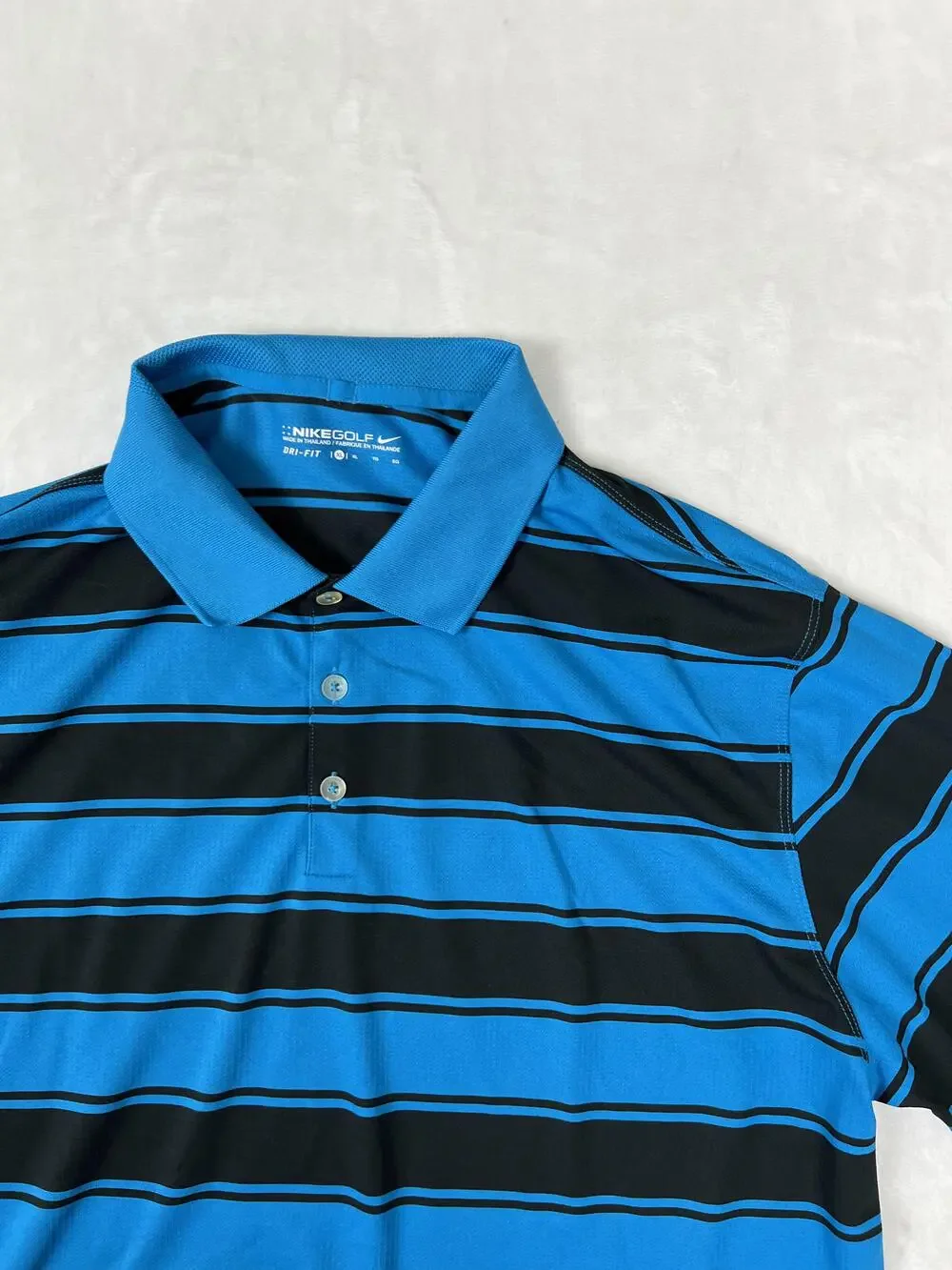 Nike Golf Polo Shirt Mens XL Blue Striped Dri-FIT Performance Swoosh Logo